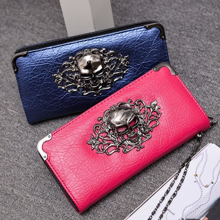 Wallet Female Clutch Coin Purse Women PU Leather Wallet Long Zipper Closed Wallets Skull Flower Design Lady Purses Fashionpy