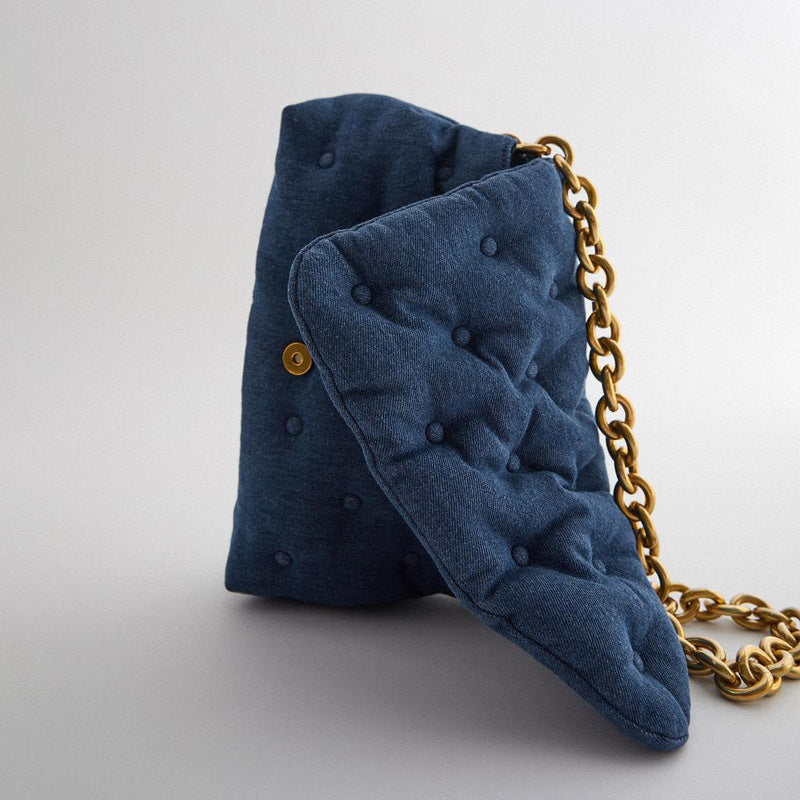 Blue oversized denim quilted shoulder bag Fashionpy