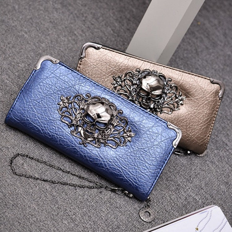 Wallet Female Clutch Coin Purse Women PU Leather Wallet Long Zipper Closed Wallets Skull Flower Design Lady Purses Fashionpy