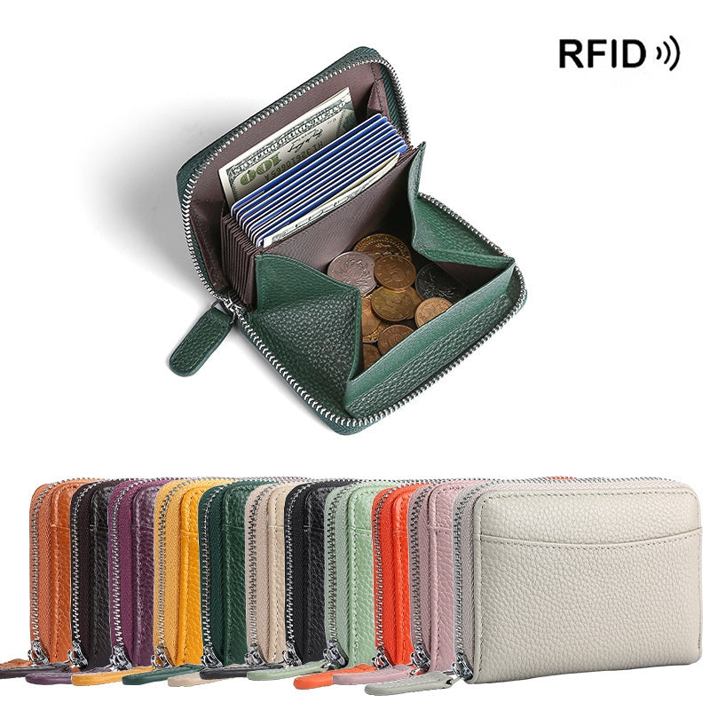 RFID Genuine Leather Card Wallet Men Women Purse With Coin Pocket Zipper Credit Card Holder Small Wallets Bags Fashionpy
