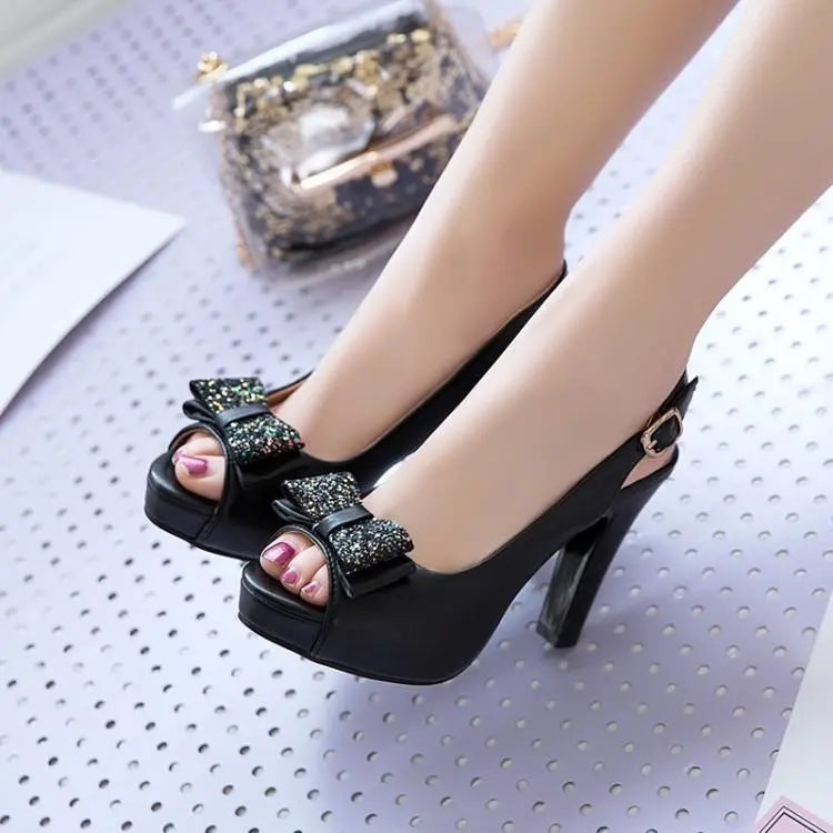 Bow High Heel Women Shoes – Round Toe Microfiber Leather Pumps with Thick Heel and Waterproof Platform Fashionpy