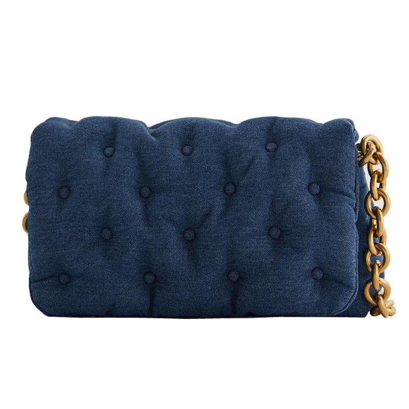 Blue oversized denim quilted shoulder bag Fashionpy