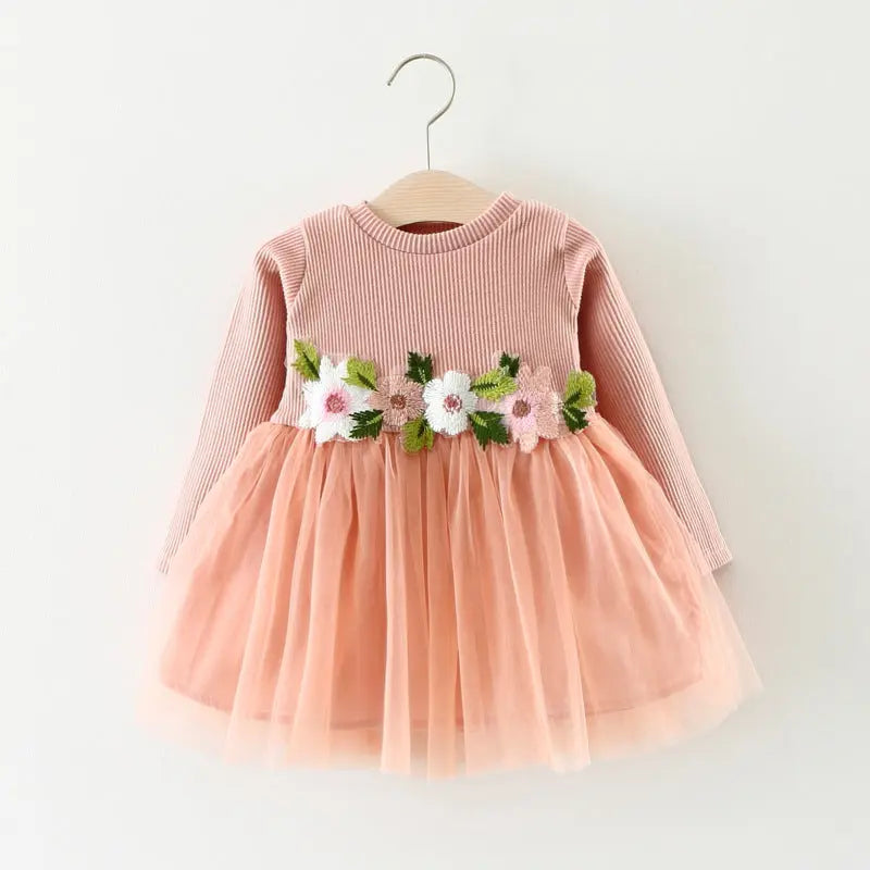 A031 new fall manufacturers selling children waist flowers long sleeved dress princess dress baby skirt Fashionpy