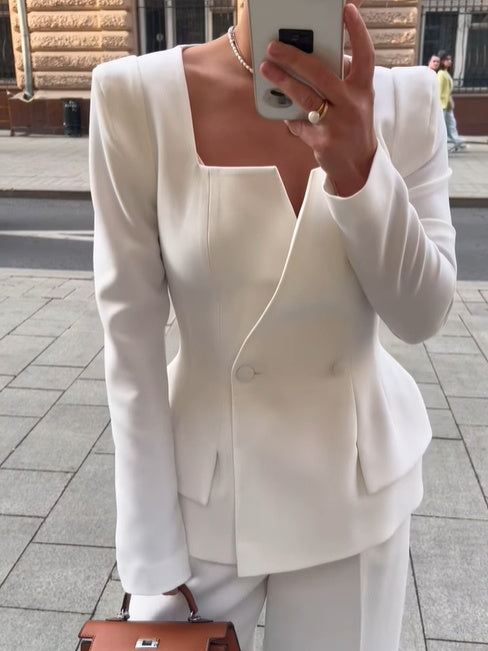 Two-button Square Collar Solid Color Blazer Fashionpy