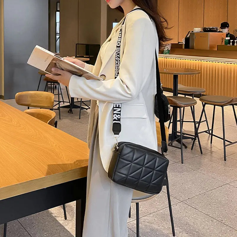 2Pcs Rhombus Shoulder Bag With Wallet Letter Print Wide Shoulder Strap Small Square Bag Large Capacity Cell Phone Crossbody Bags Fashionpy