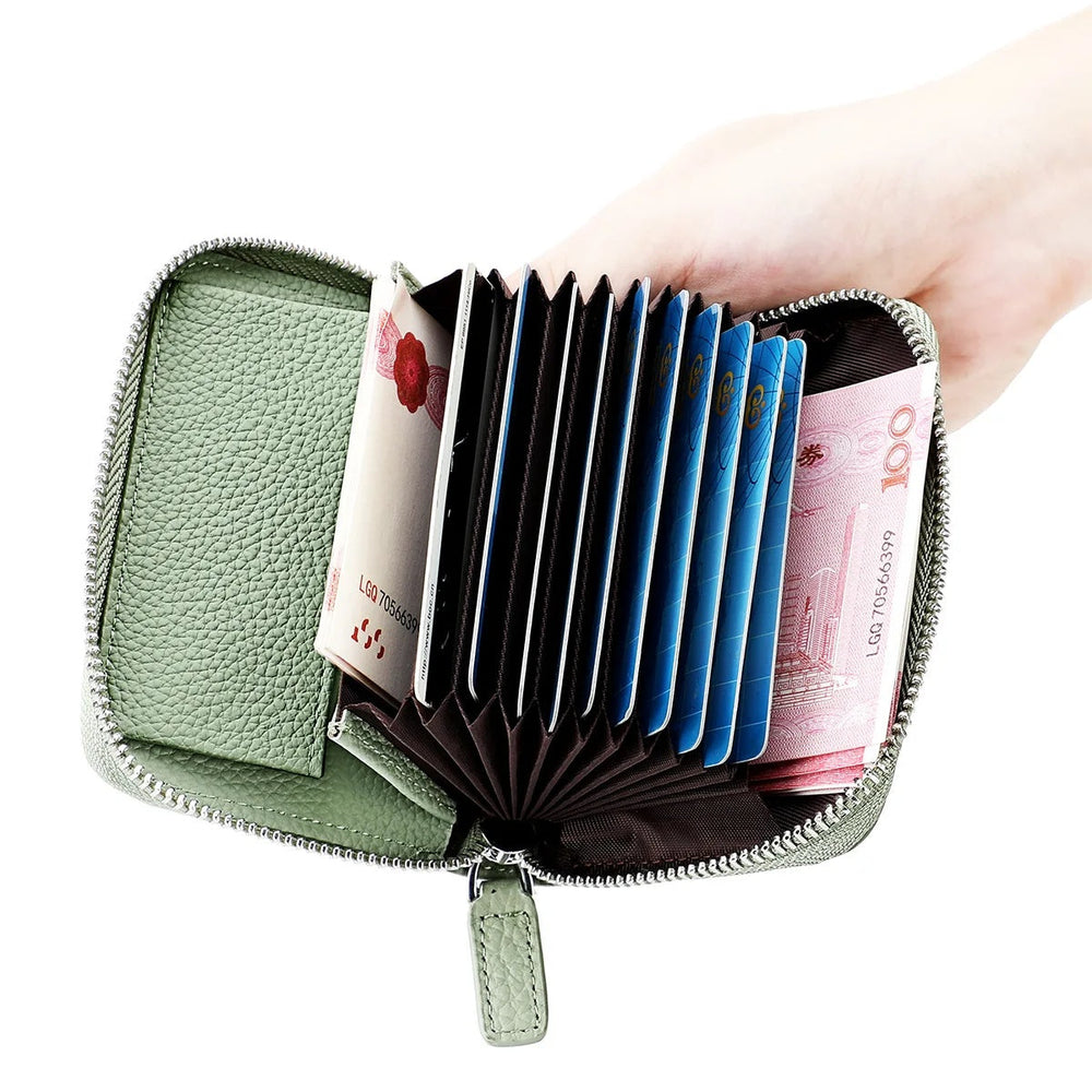 RFID Genuine Leather Card Wallet Men Women Purse With Coin Pocket Zipper Credit Card Holder Small Wallets Bags Fashionpy