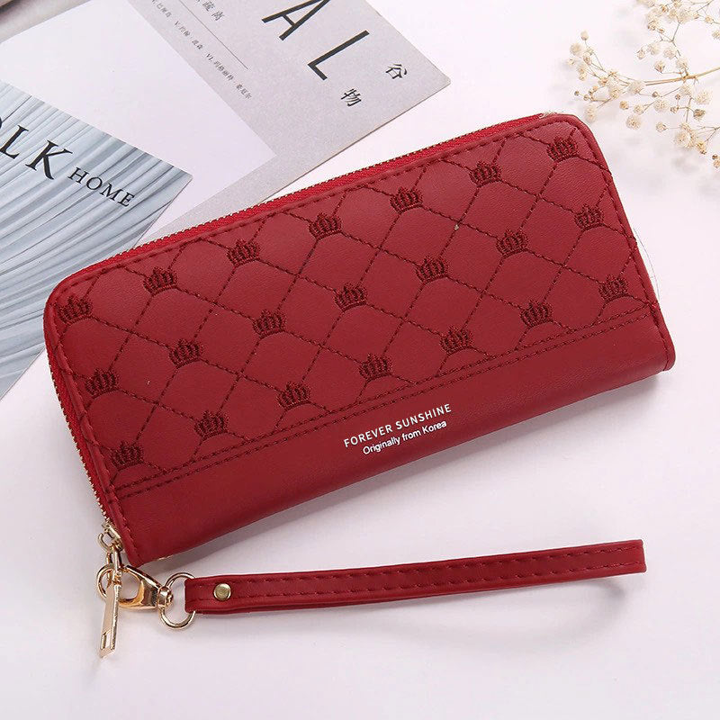 Long Crown Embroidery Thread Single Zip Clutch Wallet Women Fashionpy