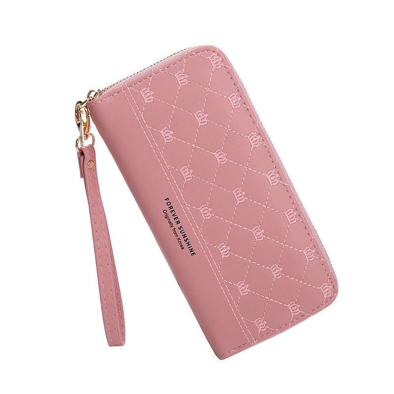 Long Crown Embroidery Thread Single Zip Clutch Wallet Women Fashionpy