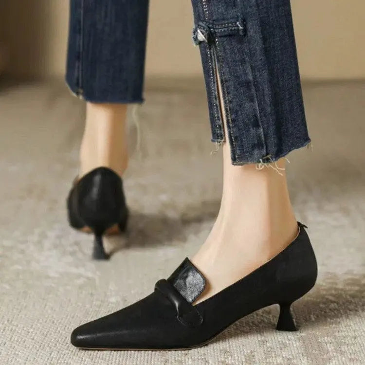 2025 New Retro French Style Minimalist Elegant High-End Niche Shoes, Women's Pointed Toe Stiletto Low Heel Plus Size Single Shoes Fashionpy