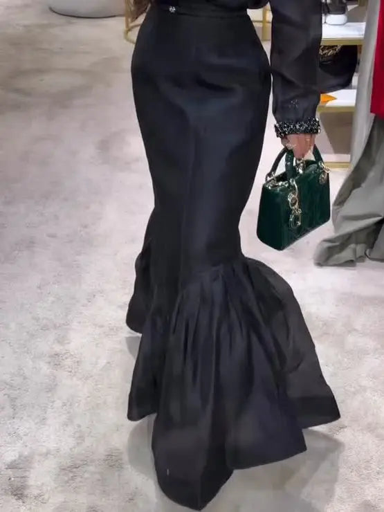Black Structured Organza Mermaid Maxi Skirt Fashionpy