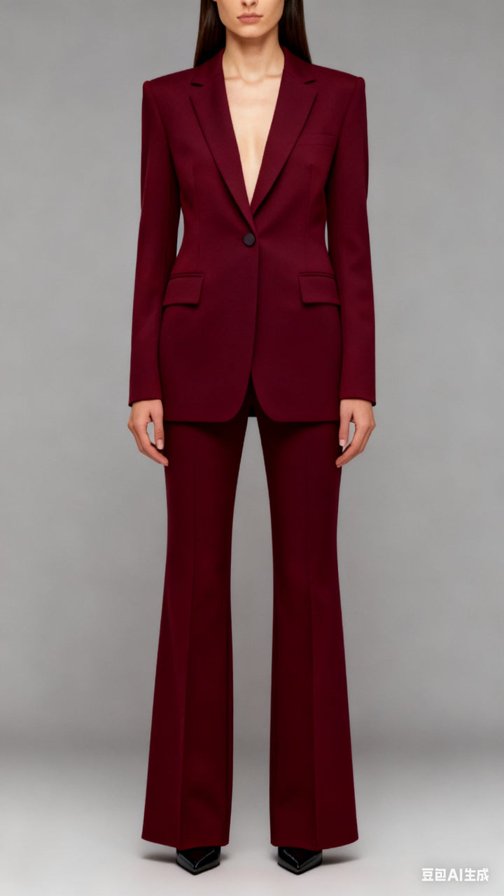 Power Of Earth Burgundy Sculpted 2-Piece Suit Fashionpy