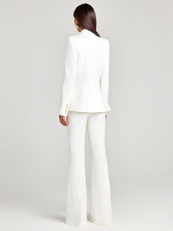 White Single Breasted Blazer And Trousers 2-Piece Suit Fashionpy