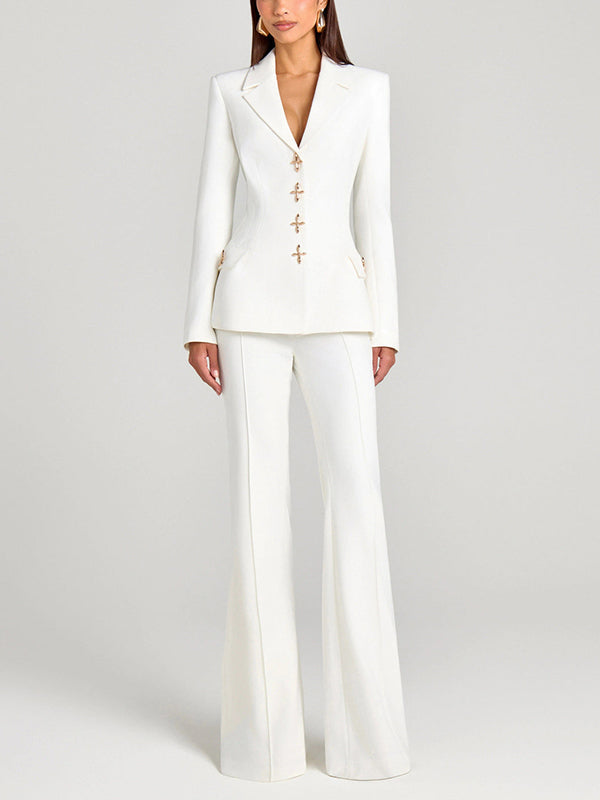 White Single Breasted Blazer And Trousers 2-Piece Suit Fashionpy