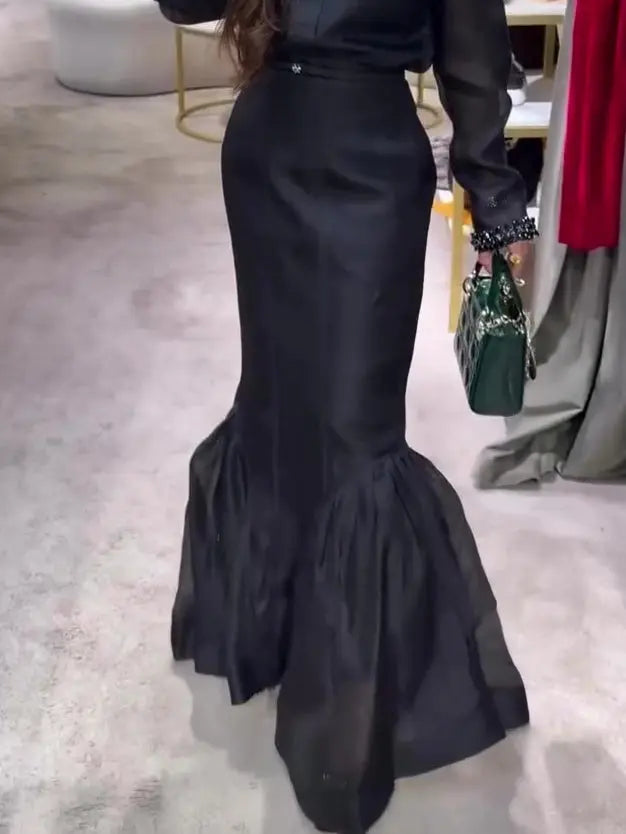 Black Structured Organza Mermaid Maxi Skirt Fashionpy