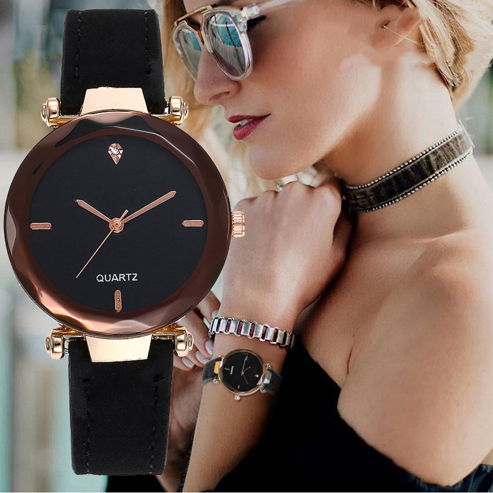 Fashionable Couples Waterdrop-Cut Diamond Frosted Leather Strap Quartz Rhombus Watch For Women Fashionpy