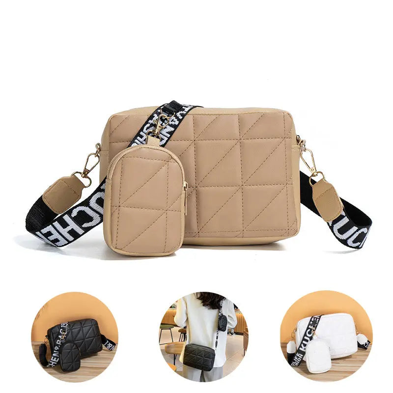 2Pcs Rhombus Shoulder Bag With Wallet Letter Print Wide Shoulder Strap Small Square Bag Large Capacity Cell Phone Crossbody Bags Fashionpy