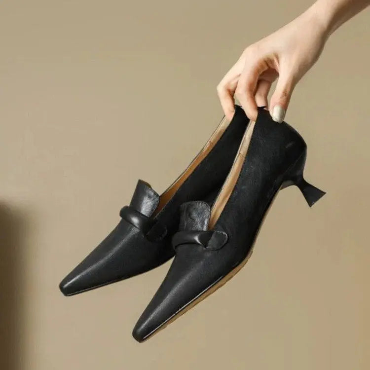 2025 New Retro French Style Minimalist Elegant High-End Niche Shoes, Women's Pointed Toe Stiletto Low Heel Plus Size Single Shoes Fashionpy